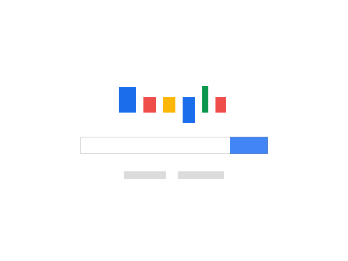 Abstract rendering of Google search interface with coloured vertical rectangles replacing the Google logo above the search bar, showing the transcendent nature of a strong Brand Identity.