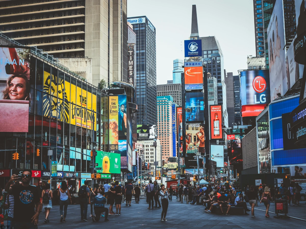 Times Square billboards showcasing brand building tactics in plain sight in New York City